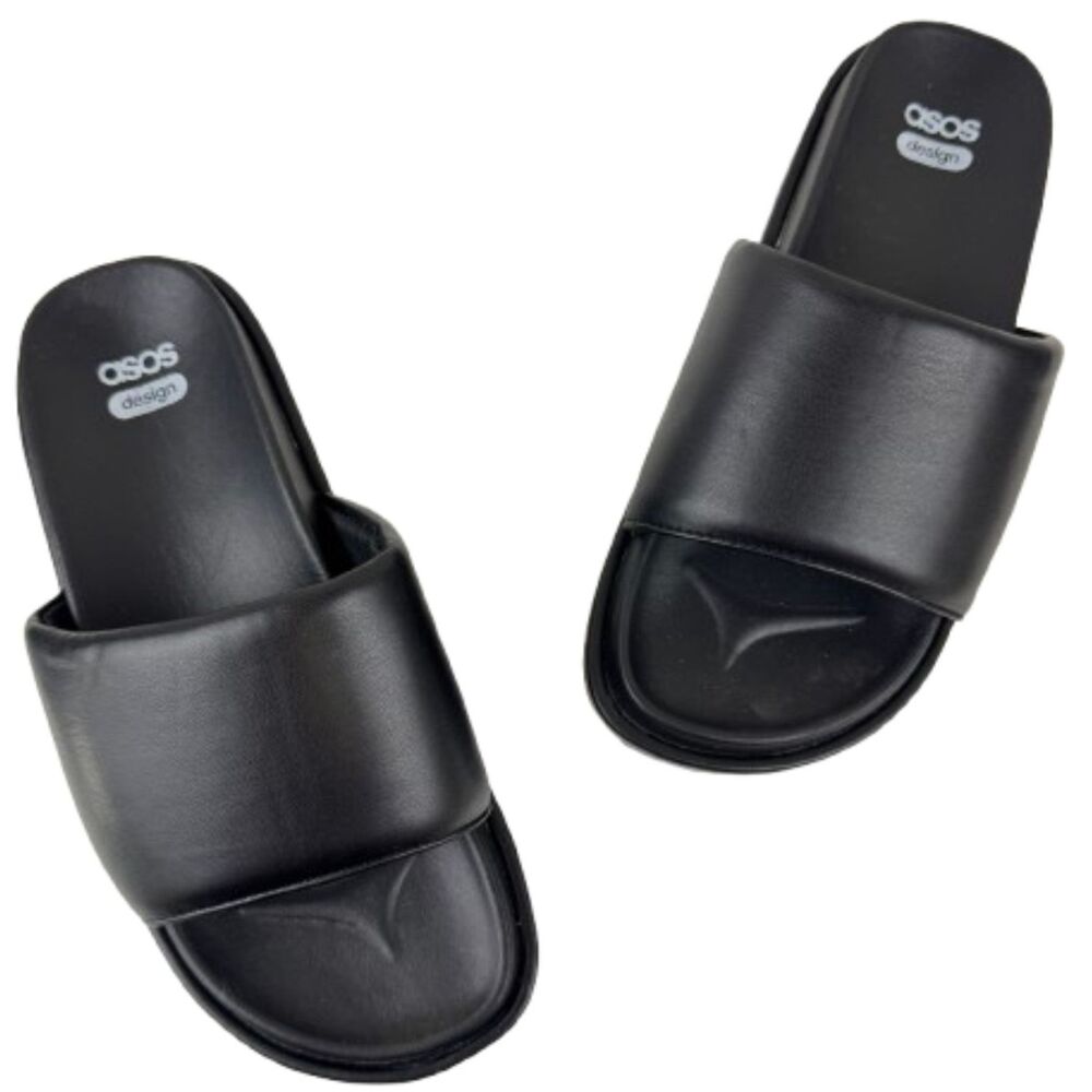 ASOS DESIGN Festival Flatform Padded Slide Sandals Black Womens Size US 7